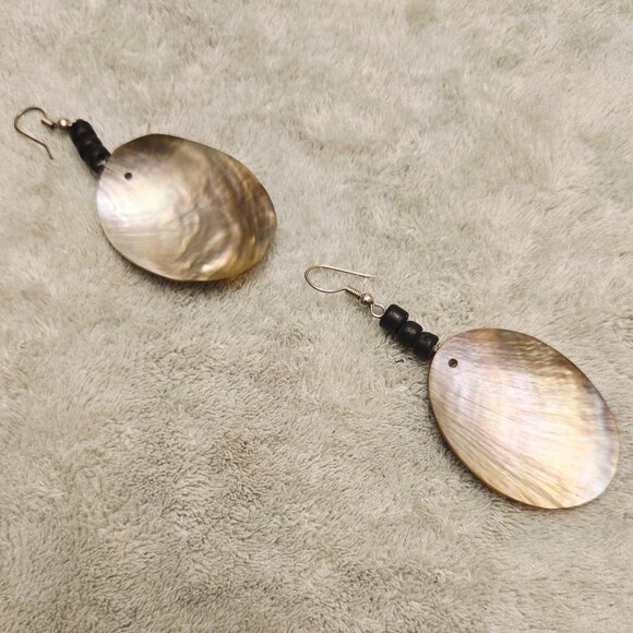 Women's Brown Mother of Pearl Abstract Print Pierced Earrings - Dk Brown - NWOT - Picture 3 of 11